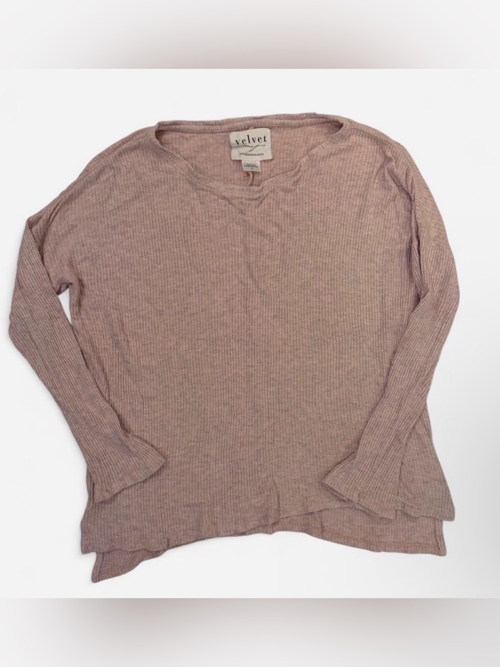 Velvet by Graham & Spencer x Anthropologie Blush Pink Ribbed Long Sleeve Top – S